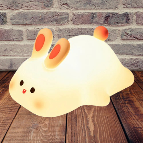 Cute LED Night Light Touch Sensor Cartoon Kid's Nightlights Big Face Rabbit Silicone Night Light Christmas Gift Bedside Lamp Home Decor